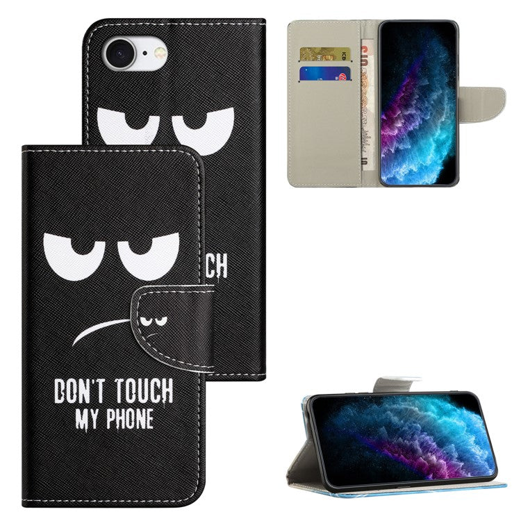 For iPhone 16e Case Pattern Printing Cross Texture Leather Phone Cover - Don't Touch My Phone