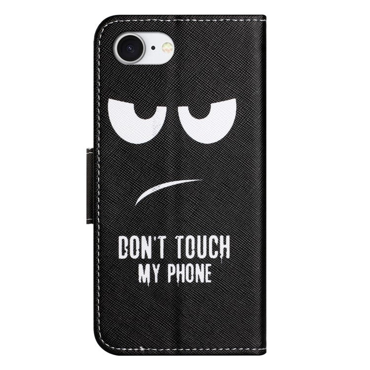 For iPhone 16e Case Pattern Printing Cross Texture Leather Phone Cover - Don't Touch My Phone