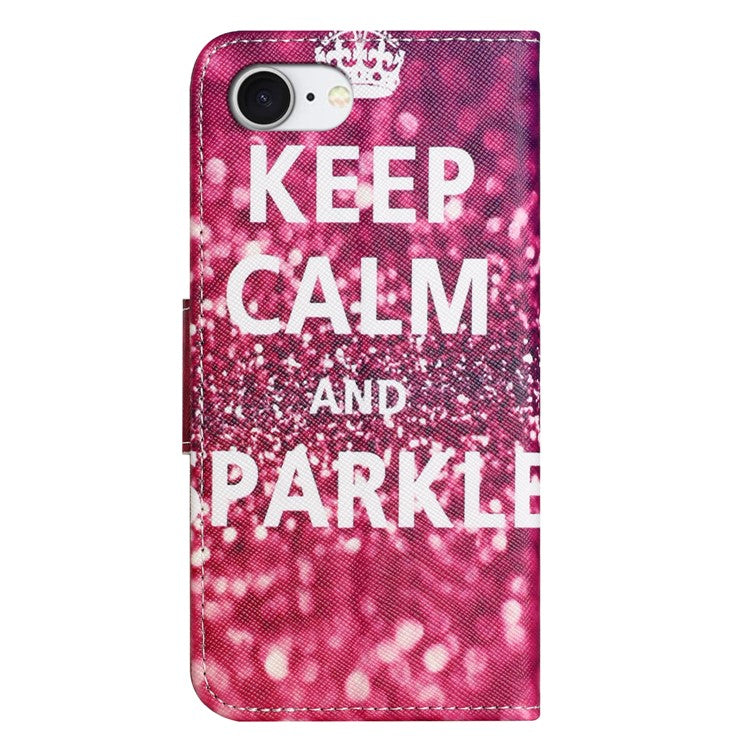 For iPhone 16e Case Pattern Printing Cross Texture Leather Phone Cover - Keep Calm and Sparkle