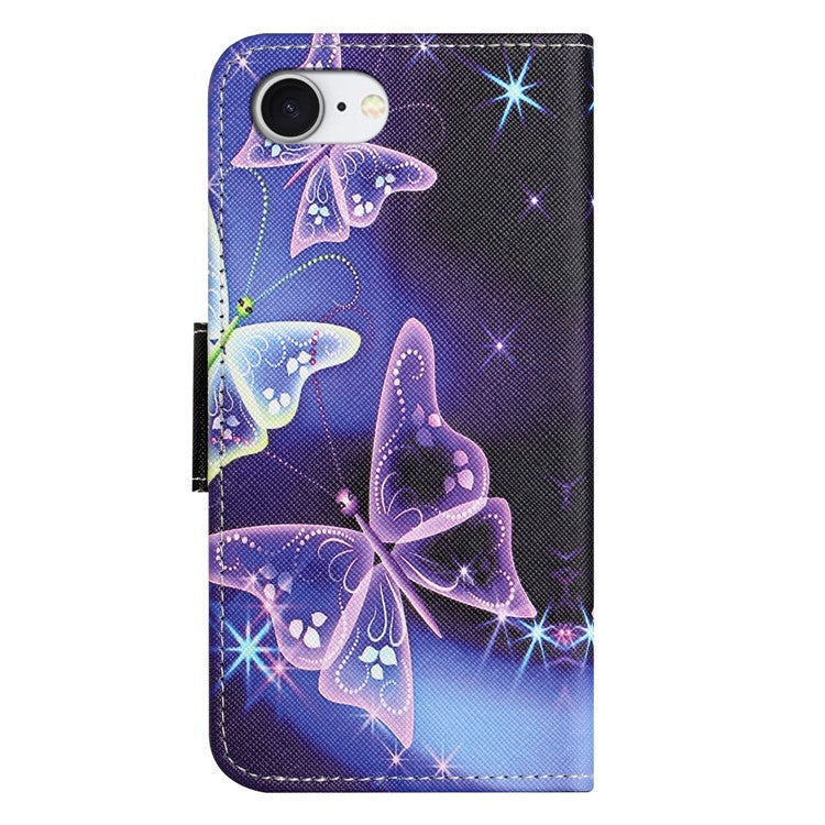 For iPhone 16e Case Pattern Printing Cross Texture Leather Phone Cover - Sparkling Butterfly