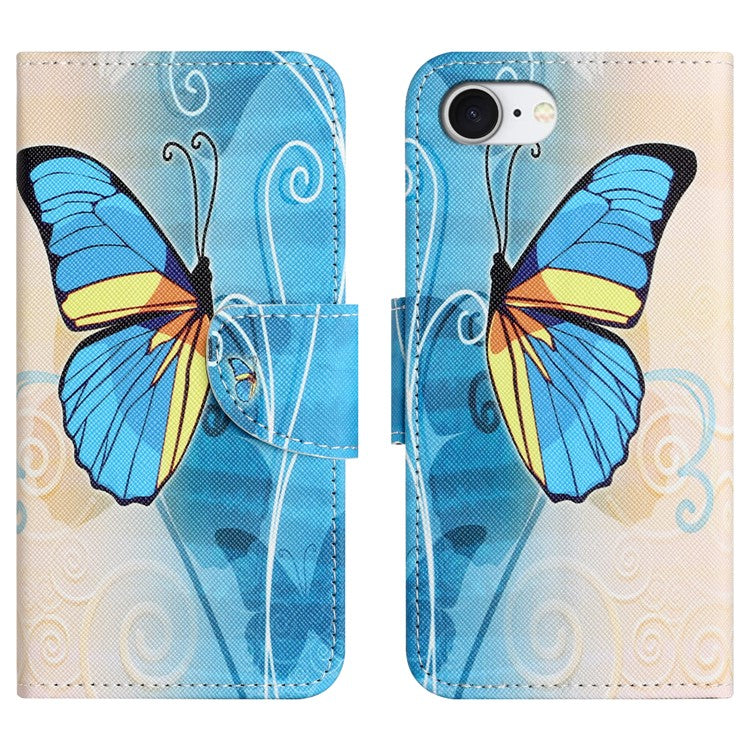 For iPhone 16e Case Pattern Printing Cross Texture Leather Phone Cover - Butterfly