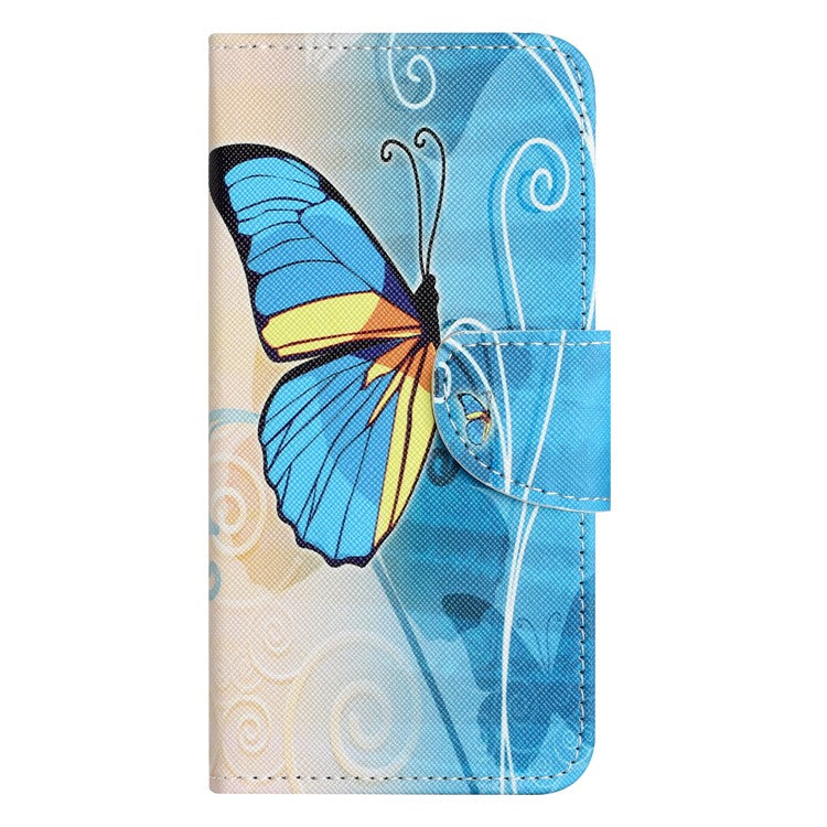 For iPhone 16e Case Pattern Printing Cross Texture Leather Phone Cover - Butterfly