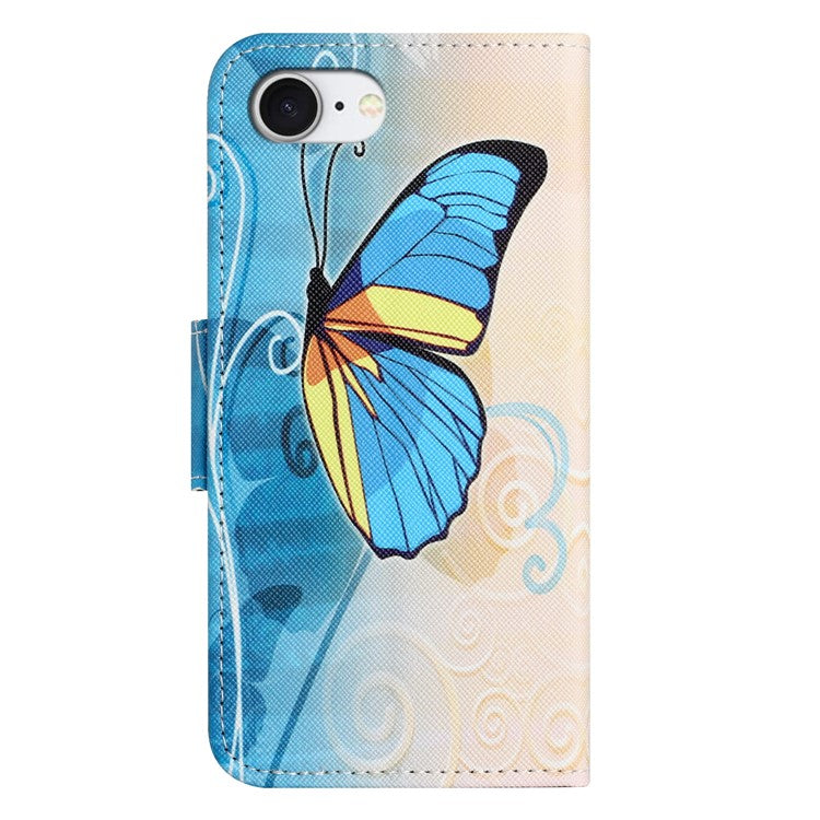 For iPhone 16e Case Pattern Printing Cross Texture Leather Phone Cover - Butterfly