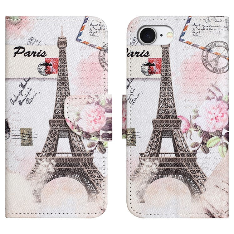 For iPhone 16e Case Pattern Printing Cross Texture Leather Phone Cover - Tower
