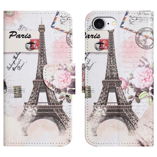 For iPhone 16e Case Pattern Printing Cross Texture Leather Phone Cover - Tower