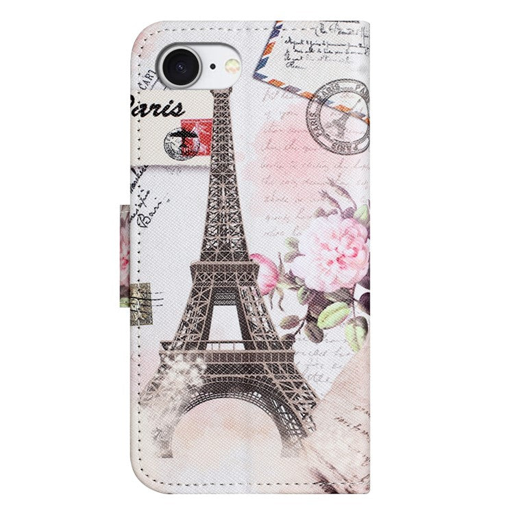 For iPhone 16e Case Pattern Printing Cross Texture Leather Phone Cover - Tower