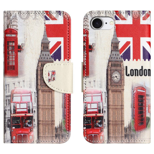 For iPhone 16e Case Pattern Printing Cross Texture Leather Phone Cover - London Big Ben