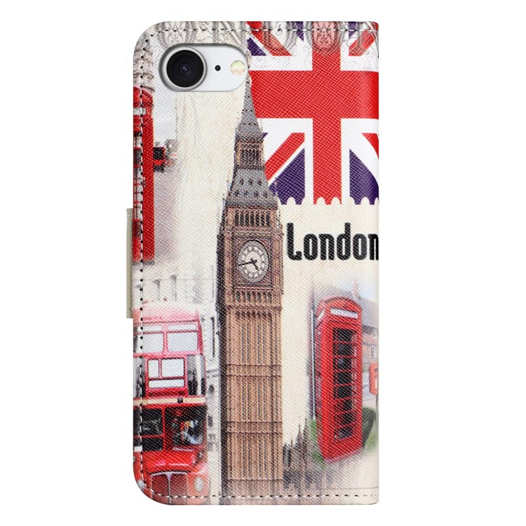 For iPhone 16e Case Pattern Printing Cross Texture Leather Phone Cover - London Big Ben