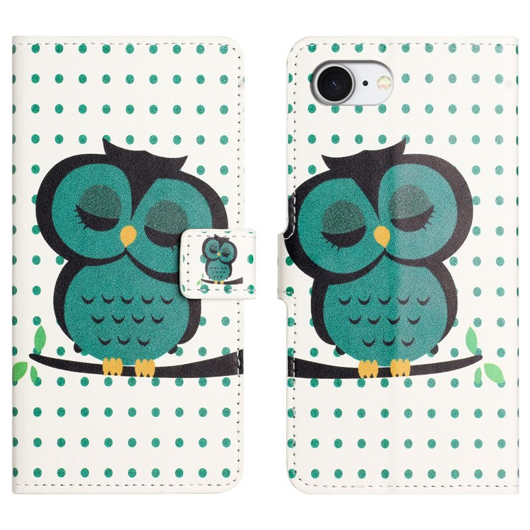 For iPhone 16e Case Pattern Print PU Leather Wallet Phone Cover - Dots Owl