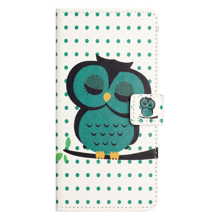 For iPhone 16e Case Pattern Print PU Leather Wallet Phone Cover - Dots Owl