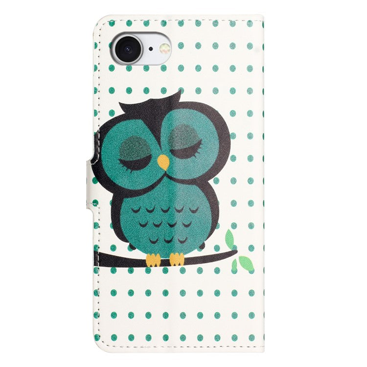 For iPhone 16e Case Pattern Print PU Leather Wallet Phone Cover - Dots Owl