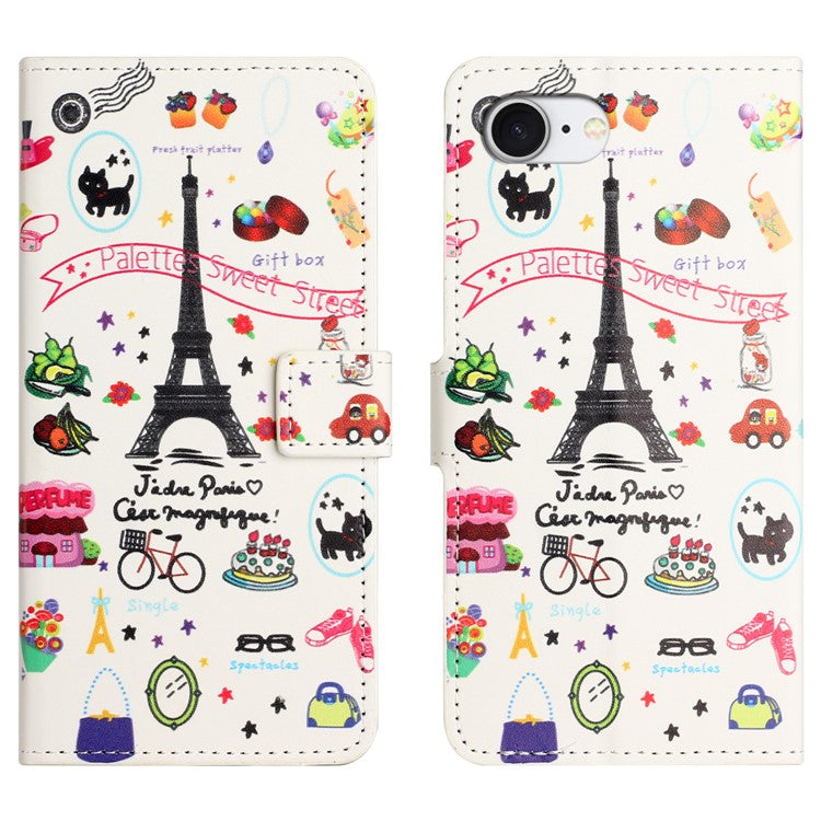 For iPhone 16e Case Pattern Print PU Leather Wallet Phone Cover - Eiffel Tower