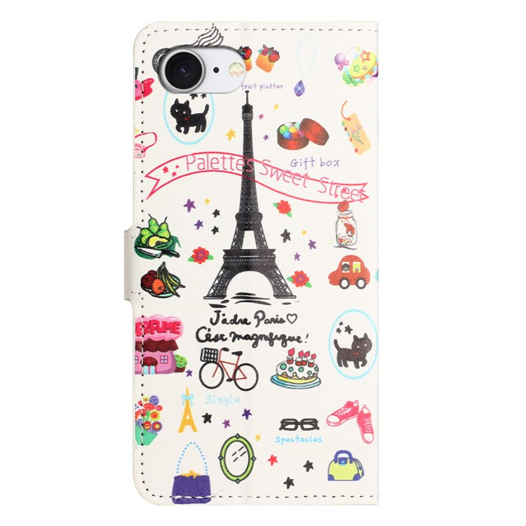 For iPhone 16e Case Pattern Print PU Leather Wallet Phone Cover - Eiffel Tower