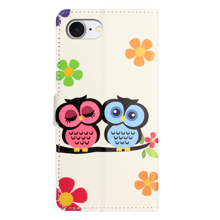 For iPhone 16e Case Pattern Print PU Leather Wallet Phone Cover - Couple Owls