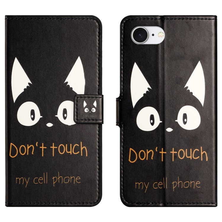 For iPhone 16e Case Pattern Print PU Leather Wallet Phone Cover - Cat Ears