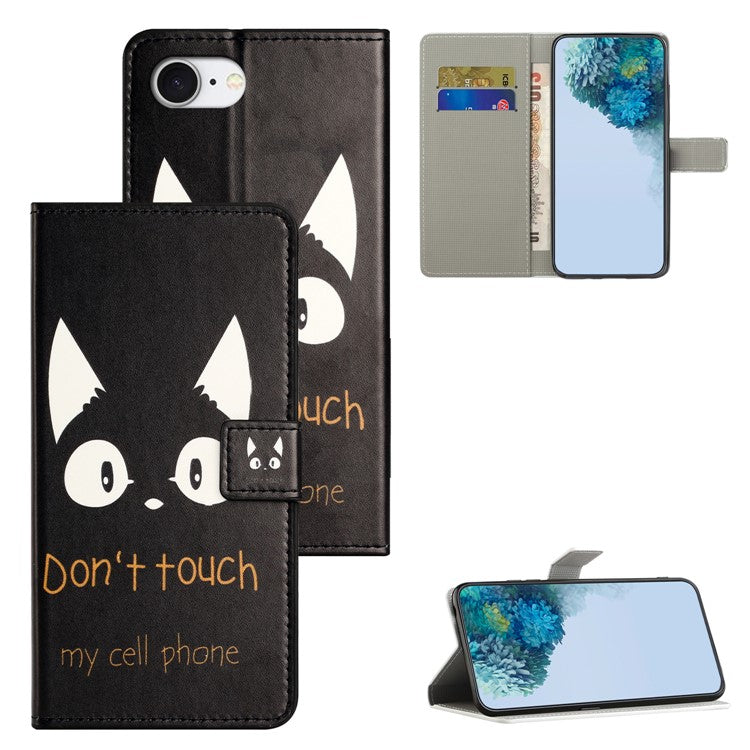 For iPhone 16e Case Pattern Print PU Leather Wallet Phone Cover - Cat Ears