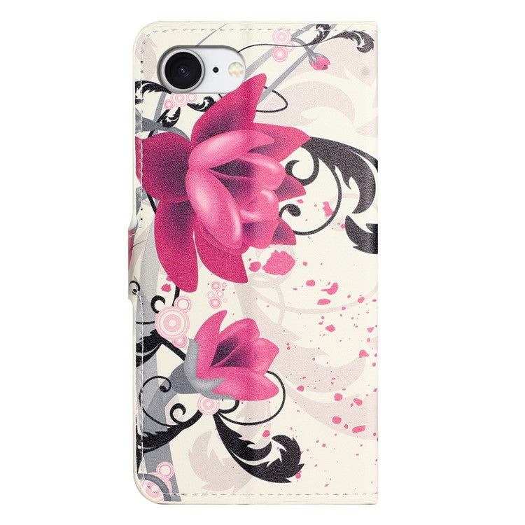 For iPhone 16e Case Pattern Print PU Leather Wallet Phone Cover - Lotus