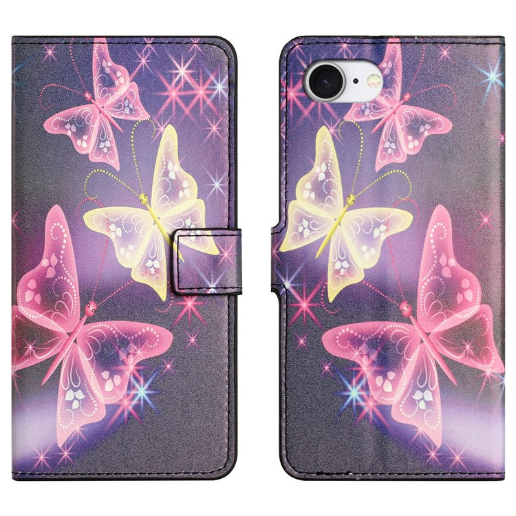 For iPhone 16e Case Pattern Print PU Leather Wallet Phone Cover - Illusion Butterfly