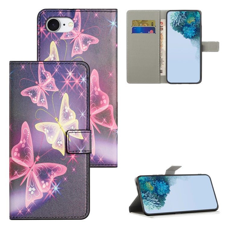 For iPhone 16e Case Pattern Print PU Leather Wallet Phone Cover - Illusion Butterfly