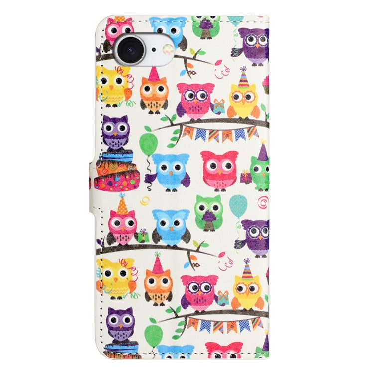 For iPhone 16e Case Pattern Print PU Leather Wallet Phone Cover - Owls Sticker