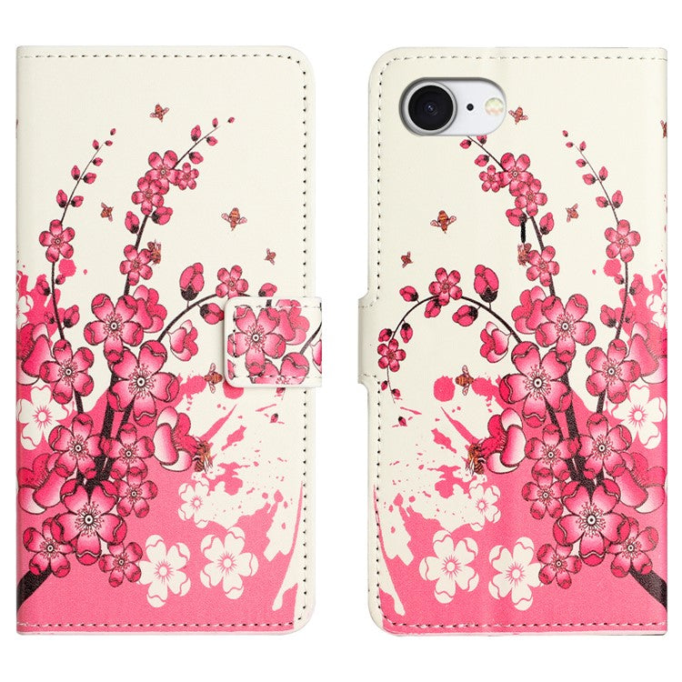 For iPhone 16e Case Pattern Print PU Leather Wallet Phone Cover - Plum Blossom