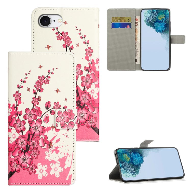 For iPhone 16e Case Pattern Print PU Leather Wallet Phone Cover - Plum Blossom