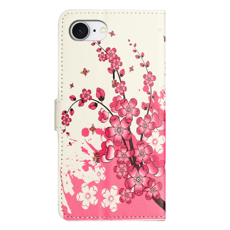 For iPhone 16e Case Pattern Print PU Leather Wallet Phone Cover - Plum Blossom