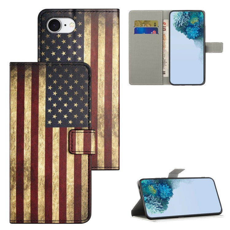 For iPhone 16e Case Pattern Print PU Leather Wallet Phone Cover - The American Flag