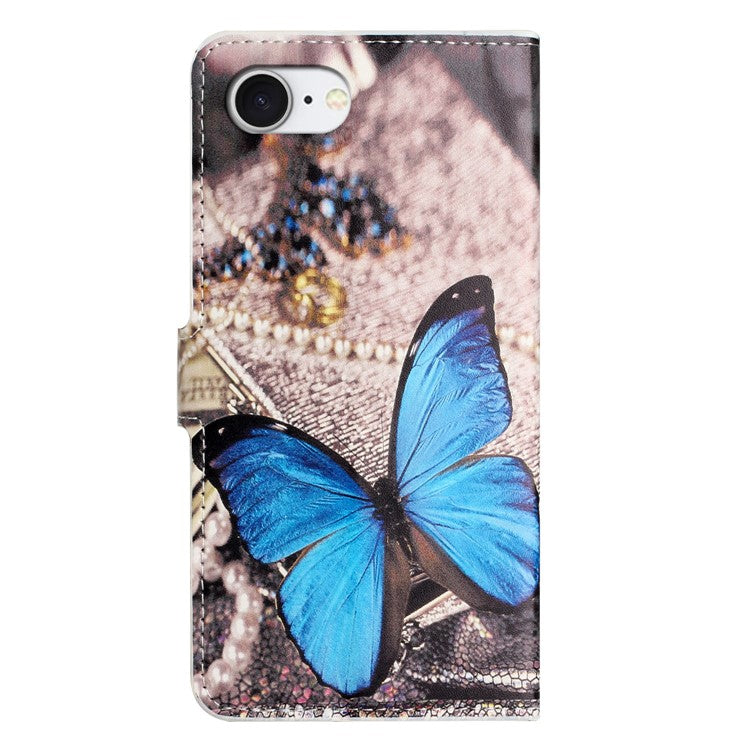 For iPhone 16e Case Pattern Print PU Leather Wallet Phone Cover - Blue Butterfly