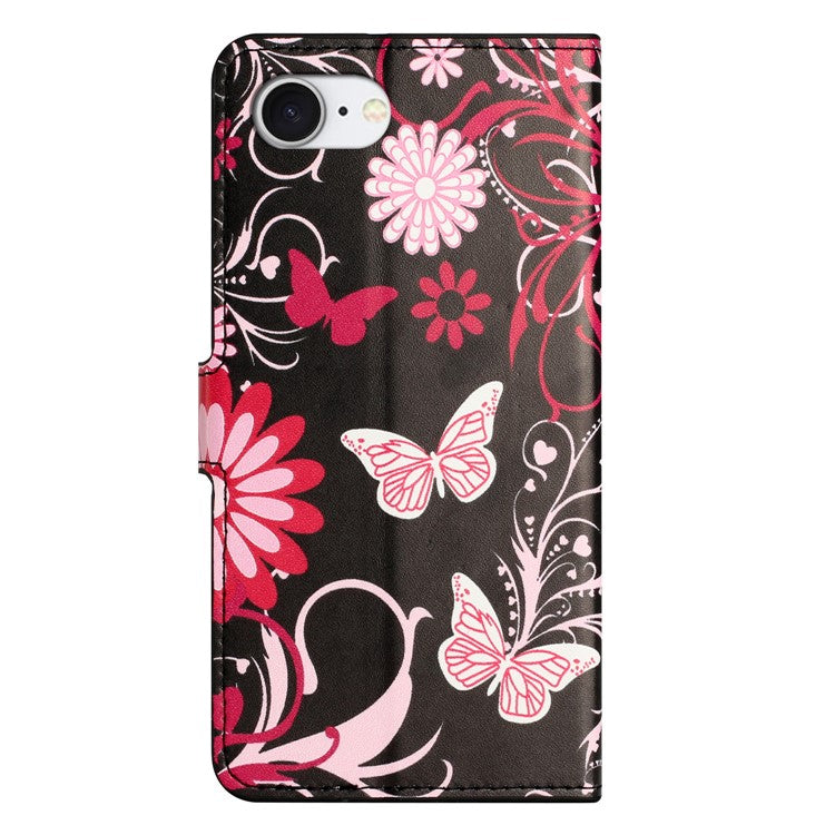For iPhone 16e Case Pattern Print PU Leather Wallet Phone Cover - Black Butterfly