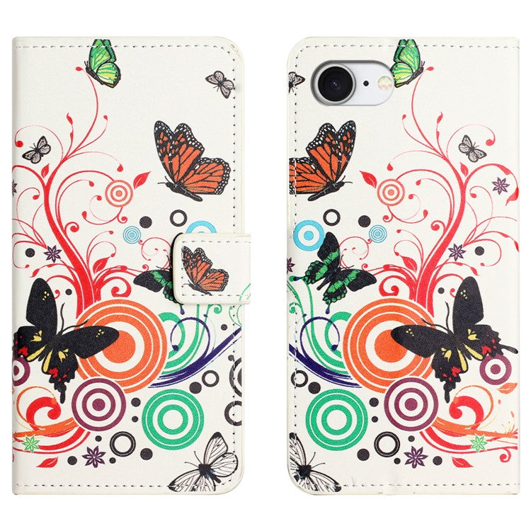 For iPhone 16e Case Pattern Print PU Leather Wallet Phone Cover - White Butterfly
