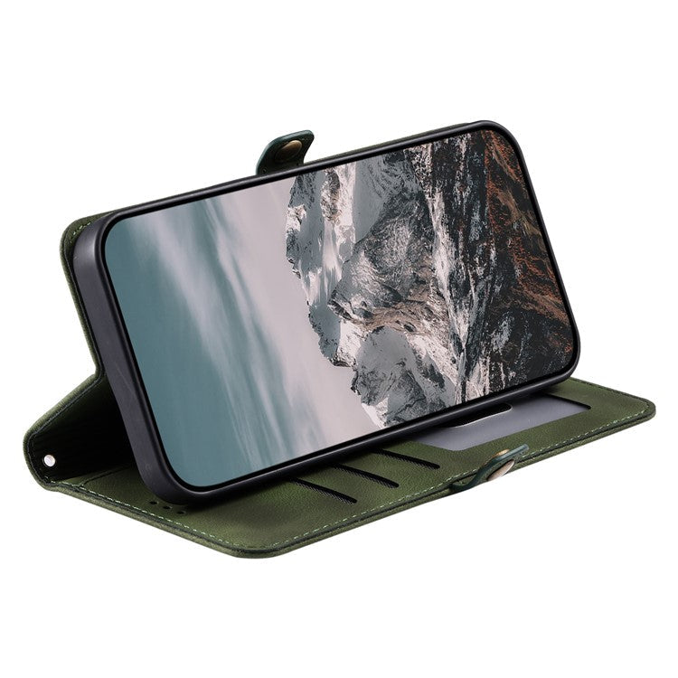For Samsung Galaxy S25 Edge Wallet Case Leather Phone Cover Skin Feel Totem Imprinted - Blackish Green
