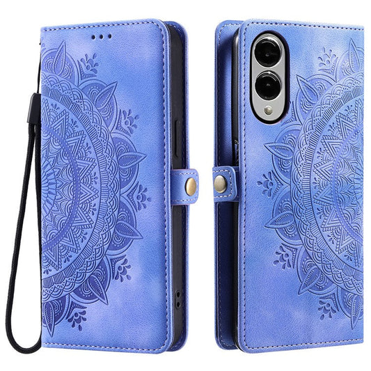 For Samsung Galaxy S25 Edge Wallet Case Leather Phone Cover Skin Feel Totem Imprinted - Purple