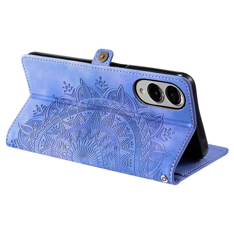 For Samsung Galaxy S25 Edge Wallet Case Leather Phone Cover Skin Feel Totem Imprinted - Purple