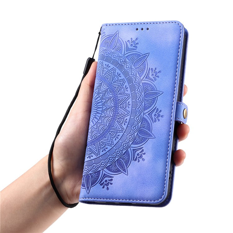 For Samsung Galaxy S25 Edge Wallet Case Leather Phone Cover Skin Feel Totem Imprinted - Purple