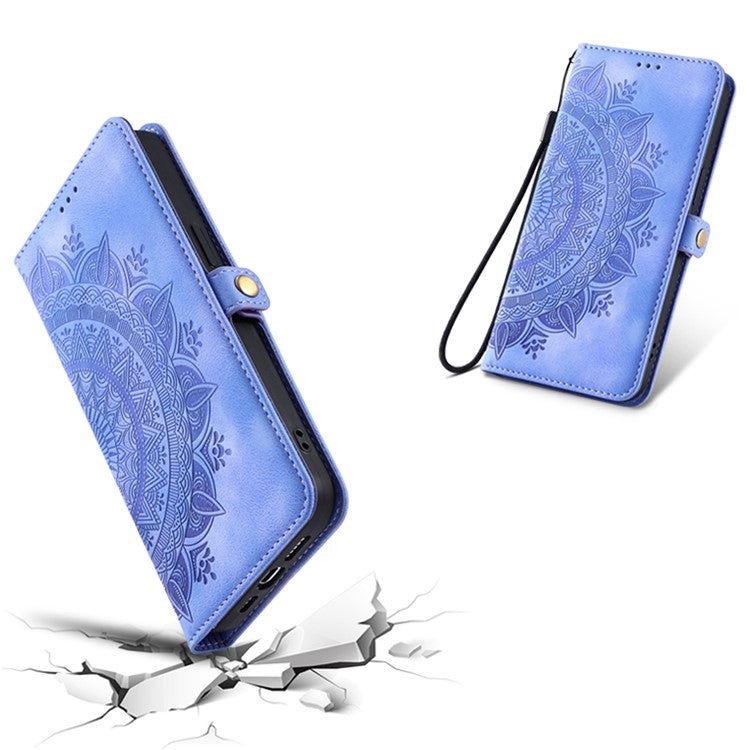For Samsung Galaxy S25 Edge Wallet Case Leather Phone Cover Skin Feel Totem Imprinted - Purple
