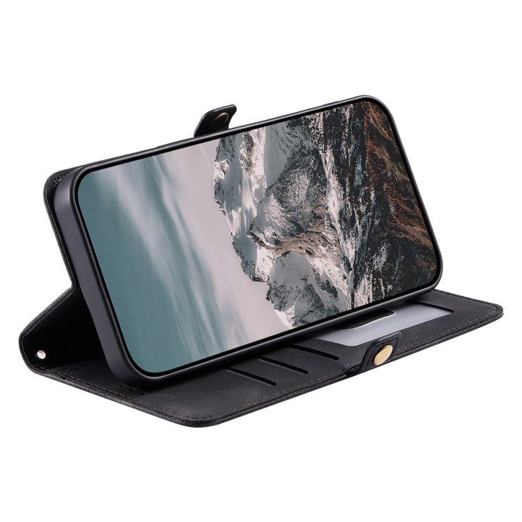 For Samsung Galaxy S25 Edge Wallet Case Leather Phone Cover Skin Feel Totem Imprinted - Black