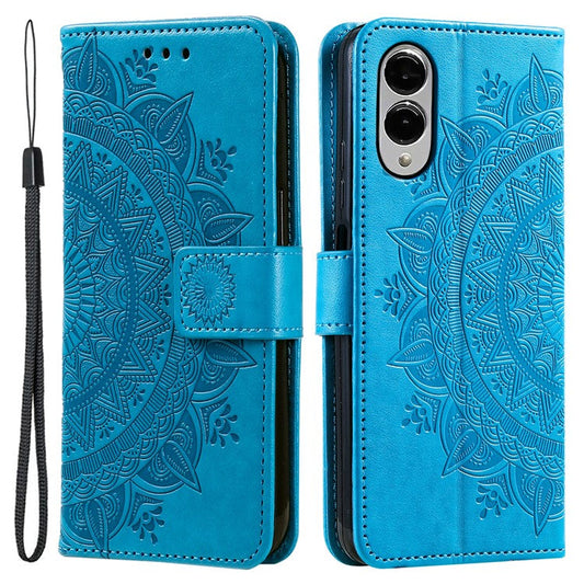 For Samsung Galaxy S25 Edge Stand Case Imprinted Totem PU Leather Wallet Phone Cover - Blue