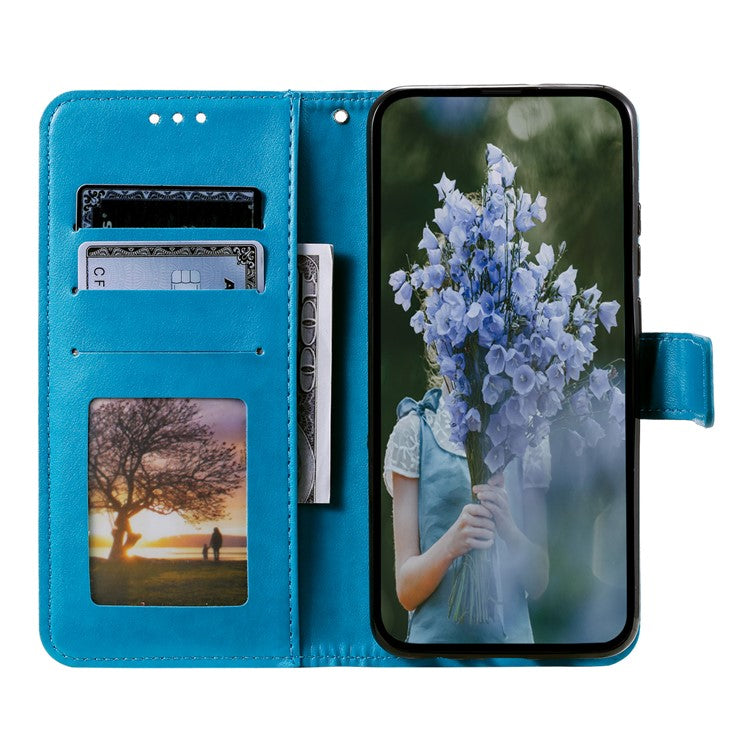 For Samsung Galaxy S25 Edge Stand Case Imprinted Totem PU Leather Wallet Phone Cover - Blue
