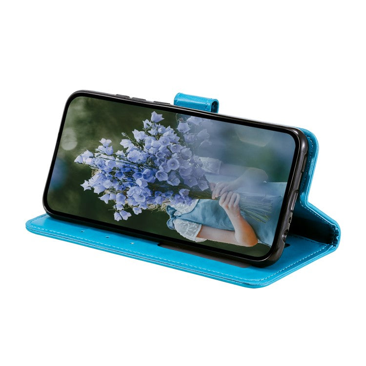 For Samsung Galaxy S25 Edge Stand Case Imprinted Totem PU Leather Wallet Phone Cover - Blue
