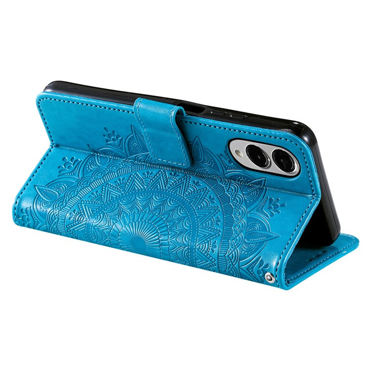 For Samsung Galaxy S25 Edge Stand Case Imprinted Totem PU Leather Wallet Phone Cover - Blue