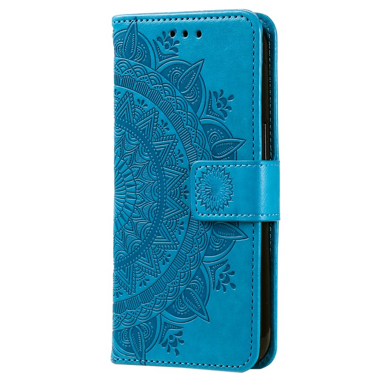 For Samsung Galaxy S25 Edge Stand Case Imprinted Totem PU Leather Wallet Phone Cover - Blue