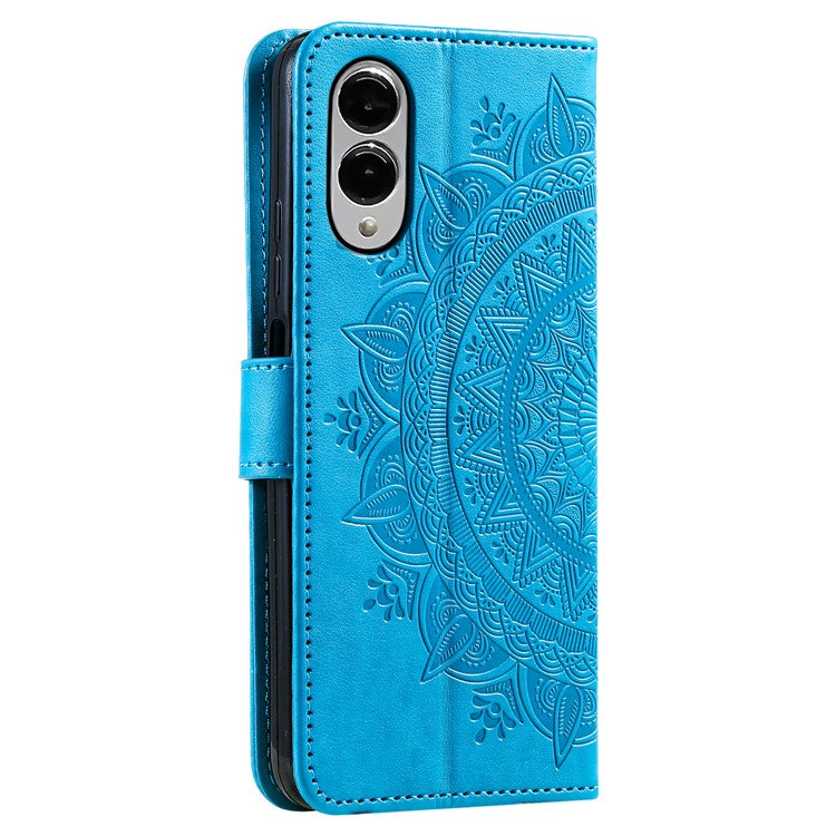 For Samsung Galaxy S25 Edge Stand Case Imprinted Totem PU Leather Wallet Phone Cover - Blue