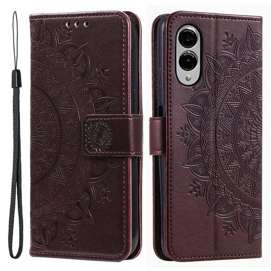 For Samsung Galaxy S25 Edge Stand Case Imprinted Totem PU Leather Wallet Phone Cover - Brown