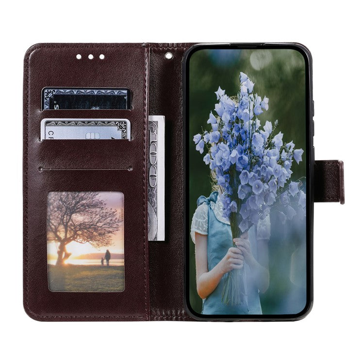 For Samsung Galaxy S25 Edge Stand Case Imprinted Totem PU Leather Wallet Phone Cover - Brown