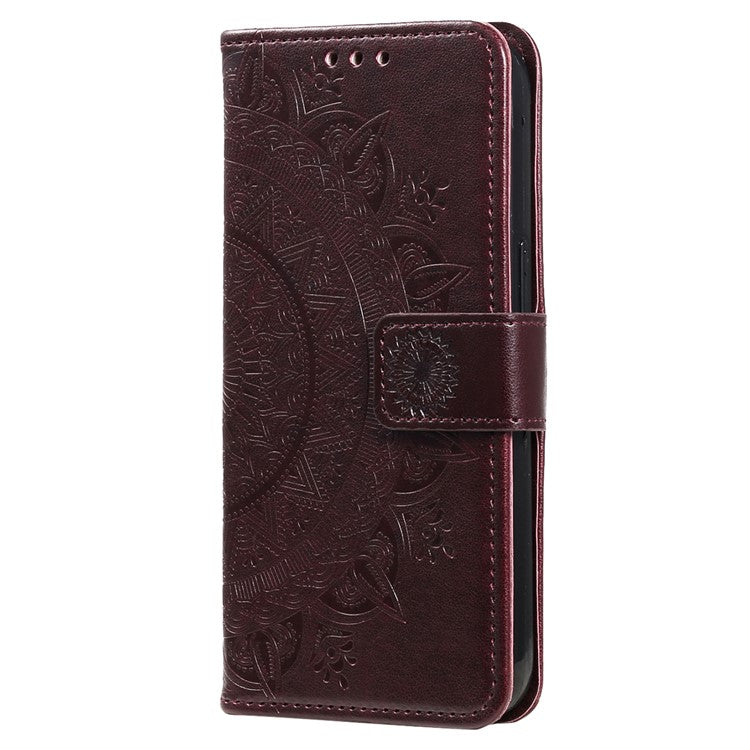 For Samsung Galaxy S25 Edge Stand Case Imprinted Totem PU Leather Wallet Phone Cover - Brown