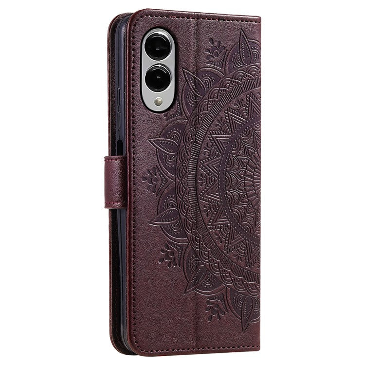 For Samsung Galaxy S25 Edge Stand Case Imprinted Totem PU Leather Wallet Phone Cover - Brown