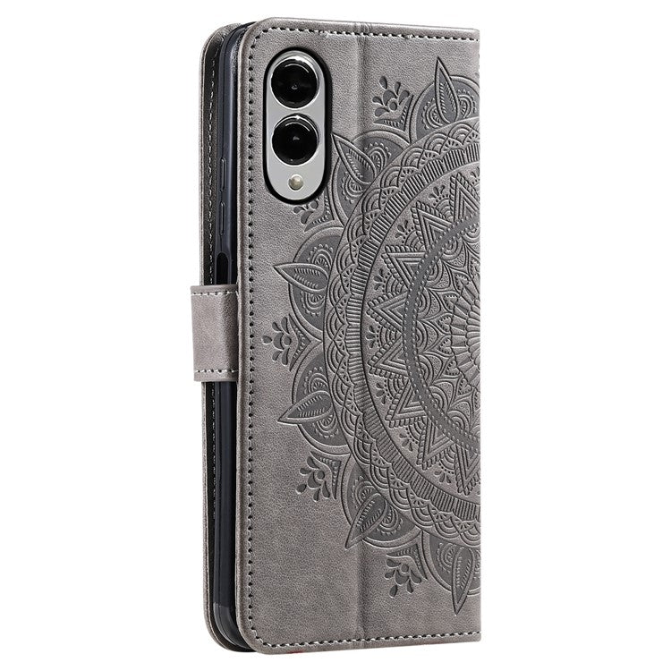 For Samsung Galaxy S25 Edge Stand Case Imprinted Totem PU Leather Wallet Phone Cover - Grey