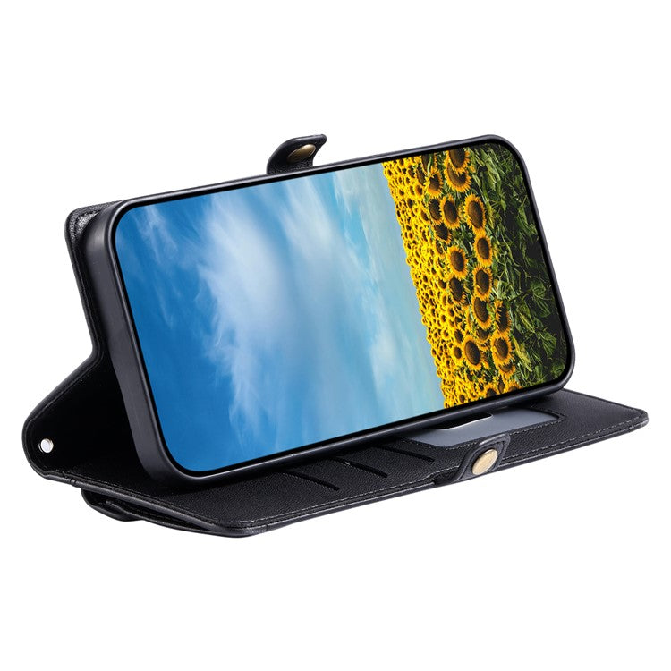 For Samsung Galaxy S25 Edge Leather Case with Wrist Strap Wallet Stand Phone Cover - Black