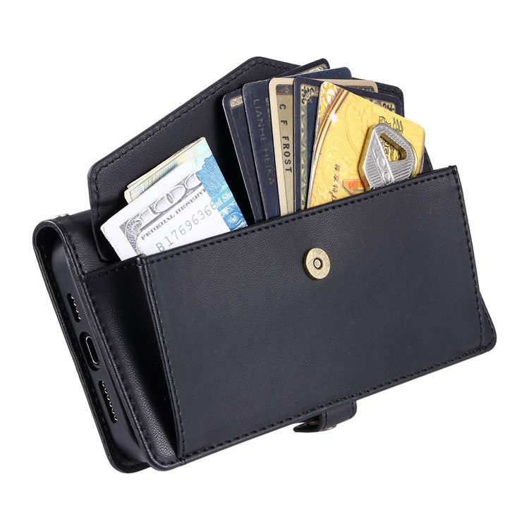 For Samsung Galaxy S25 Edge Leather Case with Wrist Strap Wallet Stand Phone Cover - Black